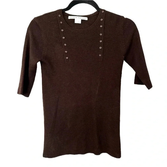 Susana Monaco Women's Half Sleeve Brown 100% Wool Button Detail Top Sz S GUC - Picture 1 of 7